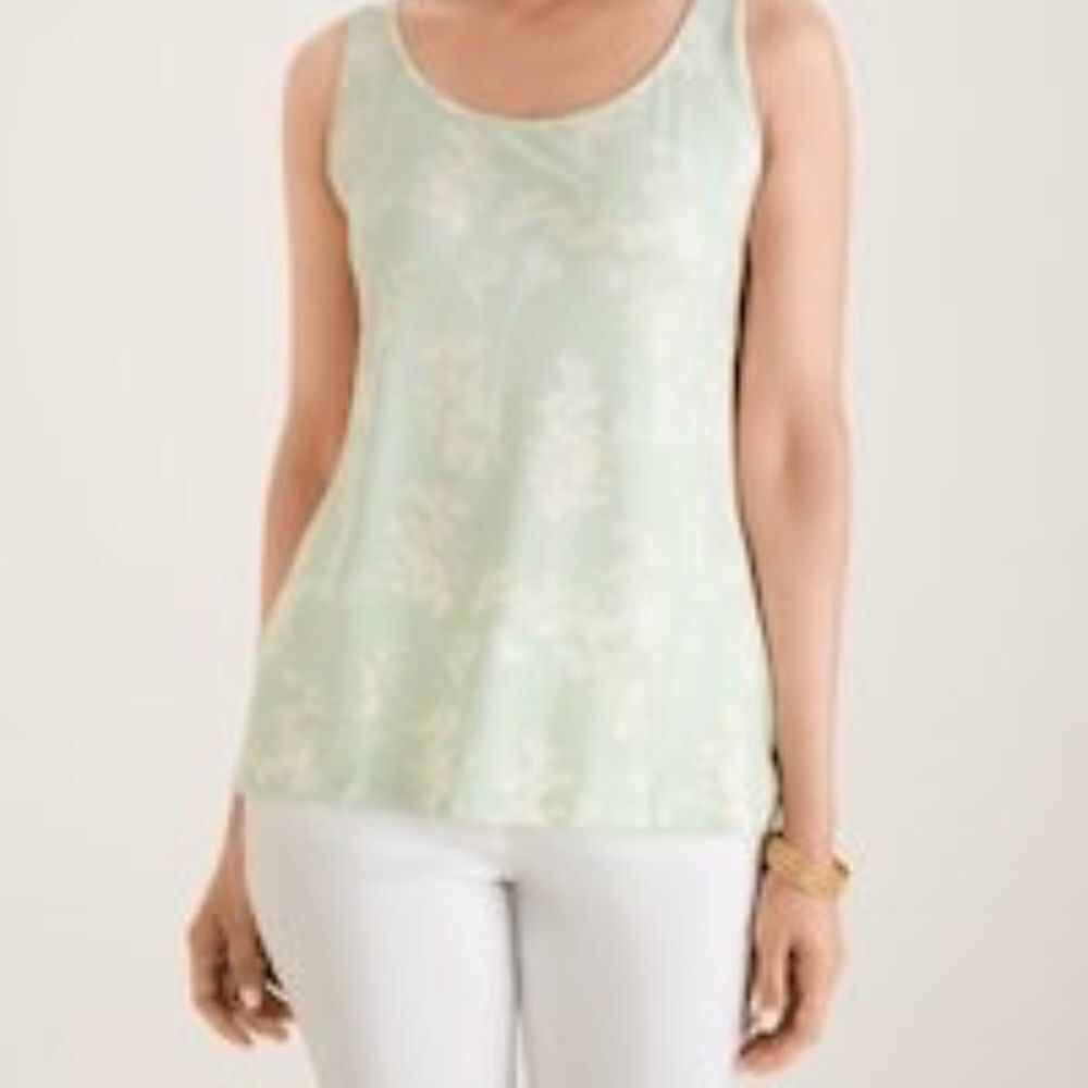 Chico's Touch of Cool Bouquet Polish Tank Top Olive 12/14 Large (Size 2)